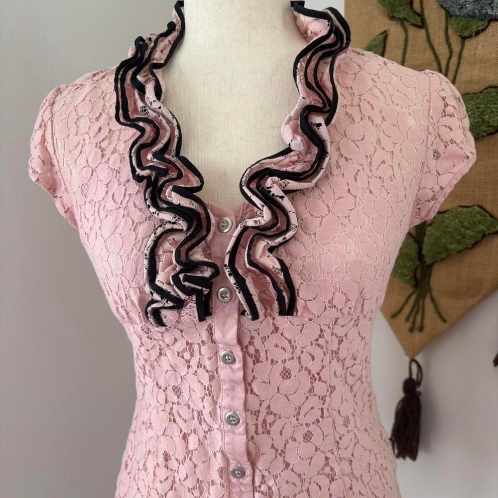 Office Siren Y2K Ruffled Button-Down - Picture 2 of 6